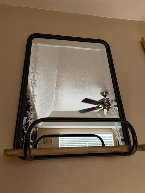 Barbed wire shelf mirror